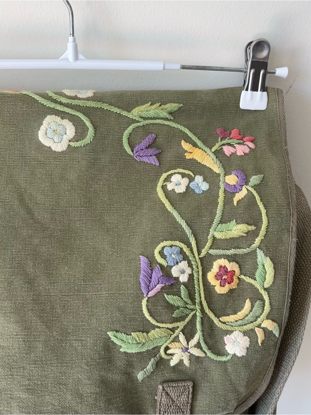 Ralph Lauren Rugby Embroidered Floral Green Canvas Crossbody Messenger Bag - Picture 4 of 15